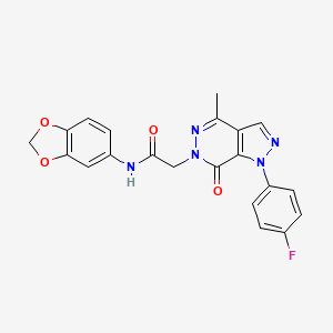 molecular formula C21H16FN5O4 B2837397 N-(benzo[d][1,3]dioxol-5-yl)-2-(1-(4-fluorophenyl)-4-methyl-7-oxo-1H-pyrazolo[3,4-d]pyridazin-6(7H)-yl)acetamide CAS No. 941915-21-5