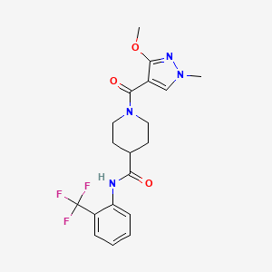 molecular formula C19H21F3N4O3 B2837407 1-(3-methoxy-1-methyl-1H-pyrazole-4-carbonyl)-N-(2-(trifluoromethyl)phenyl)piperidine-4-carboxamide CAS No. 1396868-32-8
