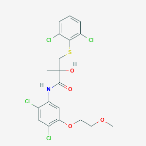 molecular formula C19H19Cl4NO4S B2837412 N-[2,4-dichloro-5-(2-methoxyethoxy)phenyl]-3-[(2,6-dichlorophenyl)sulfanyl]-2-hydroxy-2-methylpropanamide CAS No. 866130-96-3