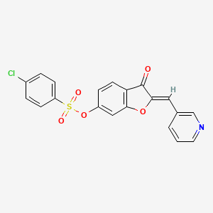 molecular formula C20H12ClNO5S B2837416 (Z)-3-oxo-2-(pyridin-3-ylmethylene)-2,3-dihydrobenzofuran-6-yl 4-chlorobenzenesulfonate CAS No. 1164465-25-1