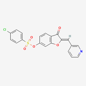 molecular formula C20H12ClNO5S B2837416 (Z)-3-酮-2-(吡啶-3-基甲烯基)-2,3-二氢苯并呋喃-6-基 4-氯苯磺酸酯 CAS No. 1164465-25-1