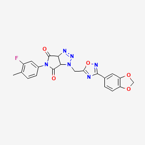 molecular formula C21H15FN6O5 B2837429 1-((3-(苯并[d][1,3]二噁嗪-5-基)-1,2,4-噁二唑-5-基)甲基)-5-(3-氟-4-甲基苯基)-1,6a-二氢吡咯并[3,4-d][1,2,3]嘧啶-4,6(3aH,5H)-二酮 CAS No. 1170149-41-3