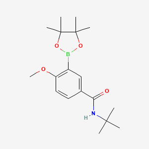 molecular formula C18H28BNO4 B2837436 5-(N-叔丁基氨基甲酰基)-2-甲氧基苯硼酸匹那醇酯 CAS No. 2377607-00-4