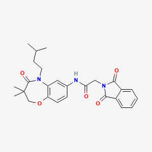 molecular formula C26H29N3O5 B2837439 2-(1,3-二氧杂异喹啉-2-基)-N-(5-异戊基-3,3-二甲基-4-氧代-2,3,4,5-四氢苯并[b][1,4]噁唑-7-基)乙酰胺 CAS No. 921778-43-0