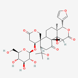 molecular formula C32H42O14 B2837445 (1R,2R,4'S,5R,6R,10S,11S,14S)-11-(Furan-3-yl)-5-(2-hydroxypropan-2-yl)-2,10-dimethyl-4'-[(2R,3R,4S,5S,6R)-3,4,5-trihydroxy-6-(hydroxymethyl)oxan-2-yl]oxyspiro[12,15-dioxatetracyclo[8.5.0.01,14.02,7]pentadecane-6,5'-oxane]-2',3,13-trione CAS No. 129502-62-1