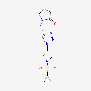 molecular formula C13H19N5O3S B2837462 1-((1-(1-(环丙基磺酰)氮杂环丁烷-3-基)-1H-1,2,3-三唑-4-基)甲基)吡咯啉-2-酮 CAS No. 2034407-80-0