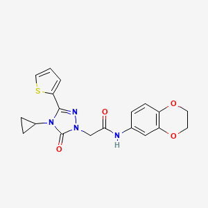molecular formula C19H18N4O4S B2837478 2-(4-环丙基-5-氧代-3-(噻吩-2-基)-4,5-二氢-1H-1,2,4-三唑-1-基)-N-(2,3-二氢苯并[b][1,4]二噁杂环-6-基)乙酰胺 CAS No. 1428379-72-9