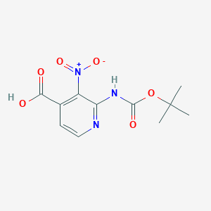 molecular formula C11H13N3O6 B2837489 2-[(2-Methylpropan-2-yl)oxycarbonylamino]-3-nitropyridine-4-carboxylic acid CAS No. 2248345-44-8