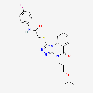 molecular formula C23H24FN5O3S B2837494 N-(4-氟苯基)-2-({5-氧代-4-[3-(异丙氧基)丙基]-4H,5H-[1,2,4]三唑并[4,3-a]喹唑-1-基}硫醚)乙酰胺 CAS No. 1111038-59-5