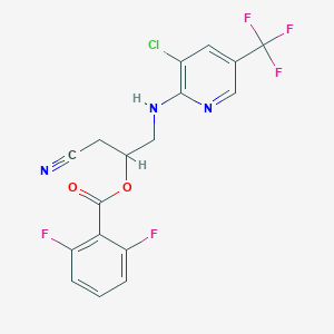 molecular formula C17H11ClF5N3O2 B2837508 2-{[3-Chloro-5-(trifluoromethyl)-2-pyridinyl]amino}-1-(cyanomethyl)ethyl 2,6-difluorobenzenecarboxylate CAS No. 338399-93-2