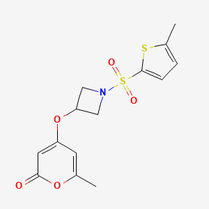 molecular formula C14H15NO5S2 B2837514 6-甲基-4-((1-((5-甲基硫代苯并[2,3-b]噻吩-2-基)磺酰)氮杂环丁烷-3-基)氧基)-2H-吡喃-2-酮 CAS No. 1798512-38-5