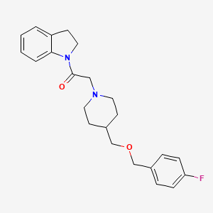 molecular formula C23H27FN2O2 B2837558 2-(4-(((4-Fluorobenzyl)oxy)methyl)piperidin-1-yl)-1-(indolin-1-yl)ethanone CAS No. 1396748-80-3