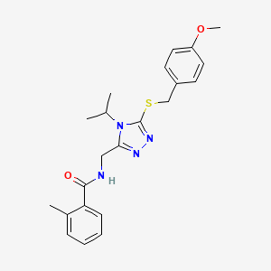 molecular formula C22H26N4O2S B2837567 N-({4-isopropyl-5-[(4-methoxybenzyl)sulfanyl]-4H-1,2,4-triazol-3-yl}methyl)-2-methylbenzenecarboxamide CAS No. 400085-69-0