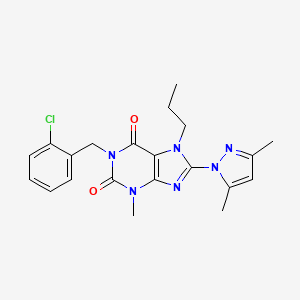 molecular formula C21H23ClN6O2 B2837583 1-(2-chlorobenzyl)-8-(3,5-dimethyl-1H-pyrazol-1-yl)-3-methyl-7-propyl-1H-purine-2,6(3H,7H)-dione CAS No. 1020453-30-8