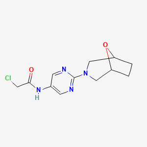 molecular formula C12H15ClN4O2 B2837586 2-Chloro-N-[2-(8-oxa-3-azabicyclo[3.2.1]octan-3-yl)pyrimidin-5-yl]acetamide CAS No. 2411240-16-7