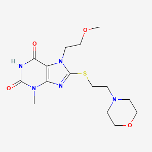 molecular formula C15H23N5O4S B2837595 7-(2-甲氧基乙基)-3-甲基-8-((2-吗啉基乙基)硫)-1H-嘌呤-2,6(3H,7H)-二酮 CAS No. 442865-16-9