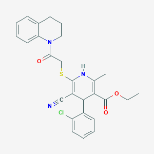 molecular formula C27H26ClN3O3S B2837597 ethyl 4-(2-chlorophenyl)-5-cyano-6-((2-(3,4-dihydroquinolin-1(2H)-yl)-2-oxoethyl)thio)-2-methyl-1,4-dihydropyridine-3-carboxylate CAS No. 380461-89-2