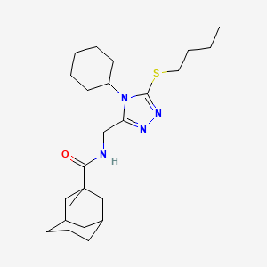 molecular formula C24H38N4OS B2837601 N-[(5-丁基硫代-4-环己基-1,2,4-三唑-3-基)甲基]孔雀石酸腙 CAS No. 477304-44-2