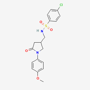 molecular formula C18H19ClN2O4S B2837606 4-chloro-N-((1-(4-methoxyphenyl)-5-oxopyrrolidin-3-yl)methyl)benzenesulfonamide CAS No. 946299-76-9
