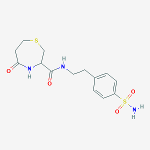 molecular formula C14H19N3O4S2 B2837616 5-oxo-N-(4-sulfamoylphenethyl)-1,4-thiazepane-3-carboxamide CAS No. 1396554-93-0