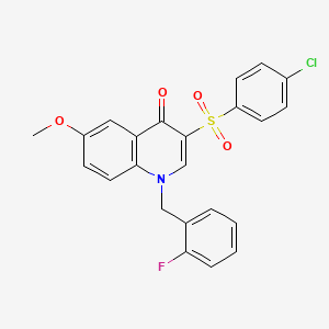 molecular formula C23H17ClFNO4S B2837658 3-(4-Chlorophenyl)sulfonyl-1-[(2-fluorophenyl)methyl]-6-methoxyquinolin-4-one CAS No. 866810-17-5