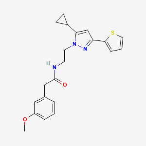 molecular formula C21H23N3O2S B2837661 N-(2-(5-cyclopropyl-3-(thiophen-2-yl)-1H-pyrazol-1-yl)ethyl)-2-(3-methoxyphenyl)acetamide CAS No. 1798028-11-1