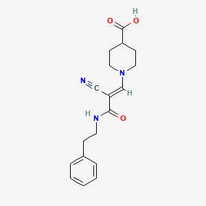 (E)-1-(2-cyano-3-oxo-3-(phenethylamino)prop-1-en-1-yl)piperidine-4-carboxylic acid