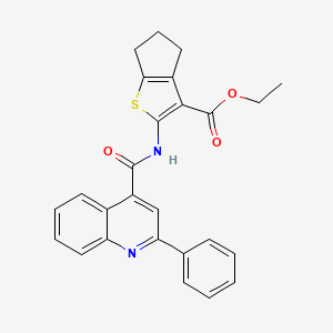 molecular formula C26H22N2O3S B2837680 ethyl 2-{[(2-phenylquinolin-4-yl)carbonyl]amino}-5,6-dihydro-4H-cyclopenta[b]thiophene-3-carboxylate CAS No. 307324-66-9