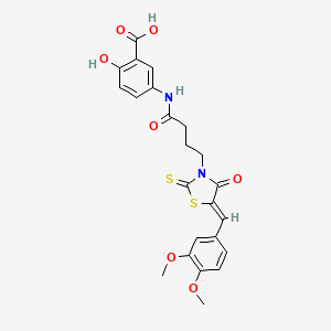 molecular formula C23H22N2O7S2 B2837681 (Z)-5-(4-(5-(3,4-dimethoxybenzylidene)-4-oxo-2-thioxothiazolidin-3-yl)butanamido)-2-hydroxybenzoic acid CAS No. 681813-67-2