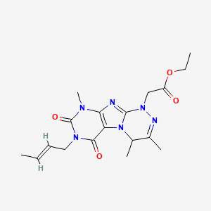 molecular formula C18H24N6O4 B2837690 乙酸2-[7-((2E)丁-2-烯基)-3,4,9-三甲基-6,8-二氧基-5,7,9-三氢-4H-1,2,4-三氮杂[4,3-h]嘧啶基]酯 CAS No. 941107-51-3