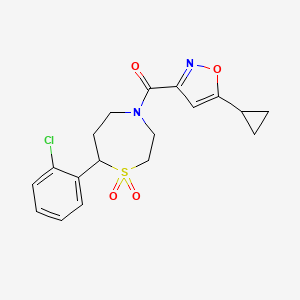 molecular formula C18H19ClN2O4S B2837699 (7-(2-Chlorophenyl)-1,1-dioxido-1,4-thiazepan-4-yl)(5-cyclopropylisoxazol-3-yl)methanone CAS No. 2034609-04-4