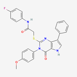 molecular formula C27H21FN4O3S B2837701 N-(4-氟苯基)-2-{[3-(4-甲氧苯基)-4-氧代-7-苯基-3H,4H,5H-吡咯[3,2-d]嘧啶-2-基]硫基}乙酰胺 CAS No. 1794819-45-6