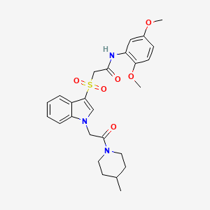molecular formula C26H31N3O6S B2837704 N-(2,5-dimethoxyphenyl)-2-((1-(2-(4-methylpiperidin-1-yl)-2-oxoethyl)-1H-indol-3-yl)sulfonyl)acetamide CAS No. 878059-88-2