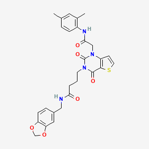 molecular formula C28H28N4O6S B2837705 N-(1,3-benzodioxol-5-ylmethyl)-4-[1-[2-(2,4-dimethylanilino)-2-oxoethyl]-2,4-dioxothieno[3,2-d]pyrimidin-3-yl]butanamide CAS No. 865655-30-7