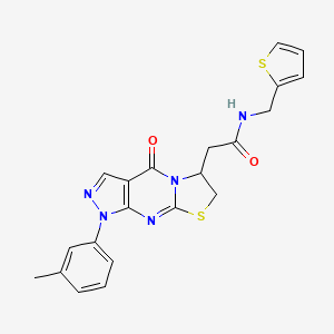 molecular formula C21H19N5O2S2 B2837716 2-(4-oxo-1-(m-tolyl)-1,4,6,7-tetrahydropyrazolo[3,4-d]thiazolo[3,2-a]pyrimidin-6-yl)-N-(thiophen-2-ylmethyl)acetamide CAS No. 952882-47-2