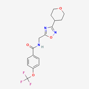 molecular formula C16H16F3N3O4 B2837730 N-((3-(四氢-2H-吡喃-4-基)-1,2,4-噁二唑-5-基)甲基)-4-(三氟甲氧基)苯甲酰胺 CAS No. 2034562-27-9