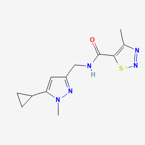 molecular formula C12H15N5OS B2837748 N-((5-cyclopropyl-1-methyl-1H-pyrazol-3-yl)methyl)-4-methyl-1,2,3-thiadiazole-5-carboxamide CAS No. 1448066-62-3