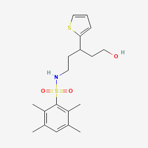 molecular formula C19H27NO3S2 B2837786 N-(5-hydroxy-3-(thiophen-2-yl)pentyl)-2,3,5,6-tetramethylbenzenesulfonamide CAS No. 2034328-62-4