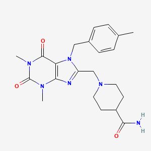 molecular formula C22H28N6O3 B2837790 1-[[1,3-Dimethyl-7-[(4-methylphenyl)methyl]-2,6-dioxopurin-8-yl]methyl]piperidine-4-carboxamide CAS No. 893969-66-9