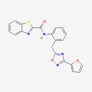 molecular formula C21H14N4O3S B2837793 N-(2-((3-(furan-2-yl)-1,2,4-oxadiazol-5-yl)methyl)phenyl)benzo[d]thiazole-2-carboxamide CAS No. 1797960-04-3
