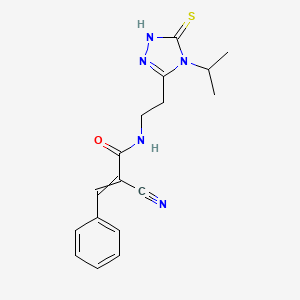 molecular formula C17H19N5OS B2837795 2-cyano-3-phenyl-N-{2-[4-(propan-2-yl)-5-sulfanyl-4H-1,2,4-triazol-3-yl]ethyl}prop-2-enamide CAS No. 1808542-67-7