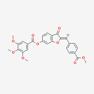 molecular formula C27H22O9 B2837801 2-(4-(甲氧羰基)苯甲基亚甲基)-3-酮-2,3-二氢苯并呋喃-6-基 3,4,5-三甲氧基苯酸酯 CAS No. 858757-43-4