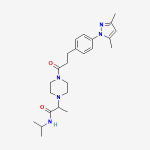 molecular formula C24H35N5O2 B2837802 2-(4-(3-(4-(3,5-dimethyl-1H-pyrazol-1-yl)phenyl)propanoyl)piperazin-1-yl)-N-isopropylpropanamide CAS No. 2034208-89-2