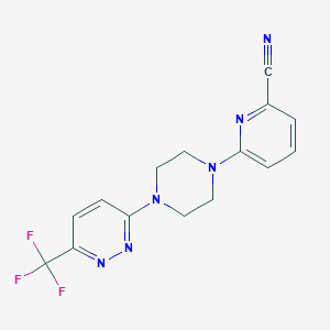 molecular formula C15H13F3N6 B2837804 6-[4-[6-(Trifluoromethyl)pyridazin-3-yl]piperazin-1-yl]pyridine-2-carbonitrile CAS No. 2380071-05-4