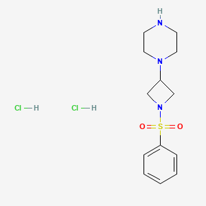 molecular formula C13H21Cl2N3O2S B2837807 1-[1-(Benzenesulfonyl)azetidin-3-yl]piperazine dihydrochloride CAS No. 2044797-40-0