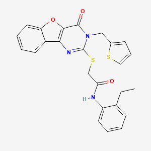 molecular formula C25H21N3O3S2 B2837809 N-(2-ethylphenyl)-2-{[4-oxo-3-(thiophen-2-ylmethyl)-3,4-dihydro[1]benzofuro[3,2-d]pyrimidin-2-yl]sulfanyl}acetamide CAS No. 899754-72-4
