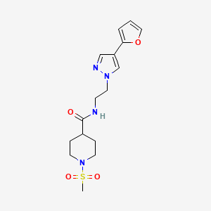 molecular formula C16H22N4O4S B2837836 N-(2-(4-(furan-2-yl)-1H-pyrazol-1-yl)ethyl)-1-(methylsulfonyl)piperidine-4-carboxamide CAS No. 2034326-94-6