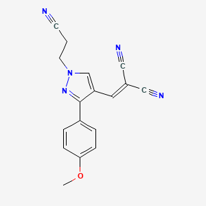 molecular formula C17H13N5O B2837844 2-[[1-(2-Cyanoethyl)-3-(4-methoxyphenyl)pyrazol-4-yl]methylidene]propanedinitrile CAS No. 882223-78-1