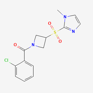 molecular formula C14H14ClN3O3S B2837847 (2-chlorophenyl)(3-((1-methyl-1H-imidazol-2-yl)sulfonyl)azetidin-1-yl)methanone CAS No. 2034490-17-8