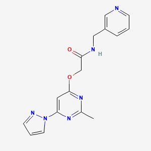 molecular formula C16H16N6O2 B2837855 2-((2-甲基-6-(1H-吡唑-1-基)嘧啶-4-基氧基)-N-(吡啶-3-基甲基)乙酰胺 CAS No. 1421513-99-6
